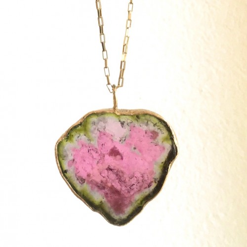 Necklace Pendant Chain Watermelon Tourlamine gold 18k