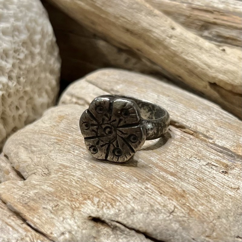 Antique Indian Silver Ring Flower Ring Signet Ring Pinky Ring