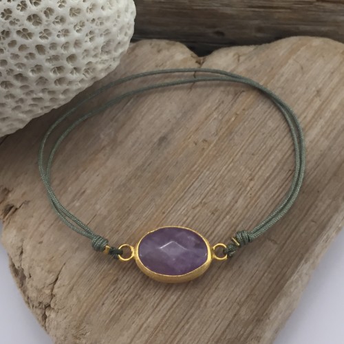 Pulsera Happy Stone piedra natural cordón plata ajustable