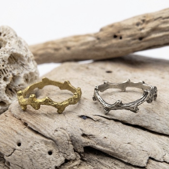 LOVE FOREST RING SILVER GOLD NATURAL ORGANIC RING HANDMADE