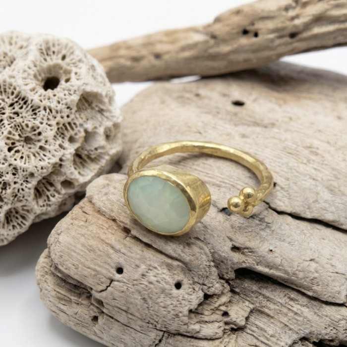 HELLENIC RING SILVER GOLD RING NATURAL STONE
