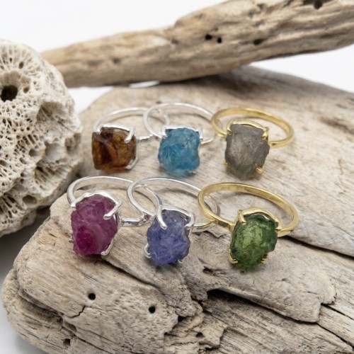 ROCK RING RAW NATURAL STONE SILVER