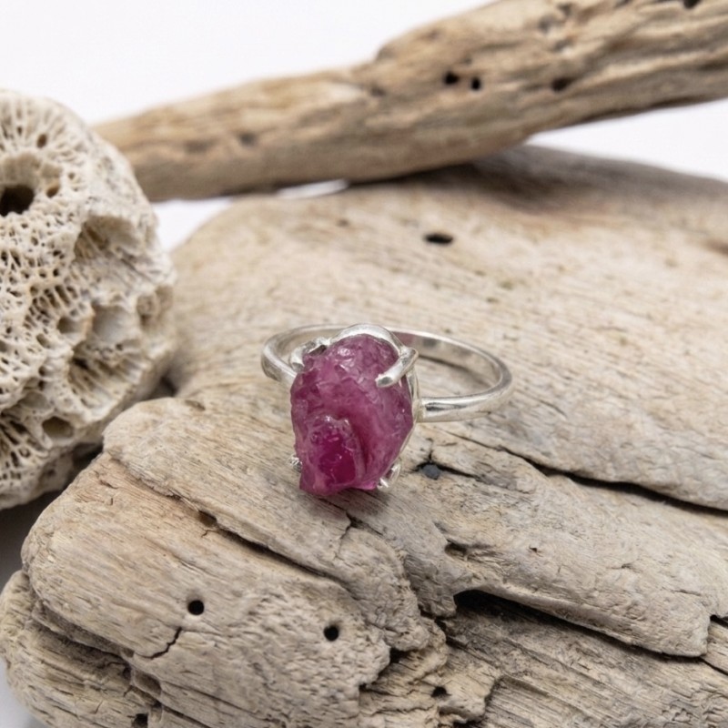 ANILLO ROCK PIEDRA NATURAL EN BRUTO PLATA