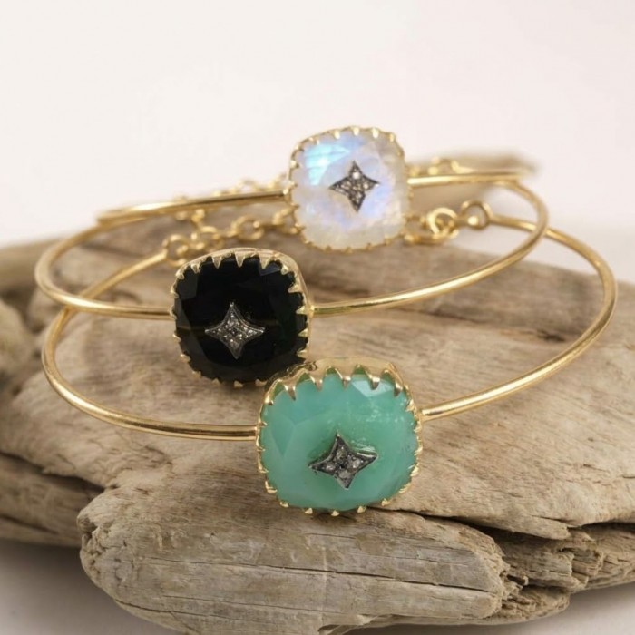 GRECIA PULSERA DIAMANTES ORO PIEDRA NATURAL PLATA PIEDRA LUNA CRISOPRASA ONIX NEGRO