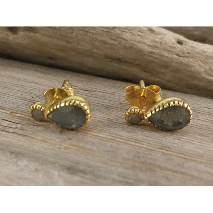 STUD EARRINGS natural stone silver gold