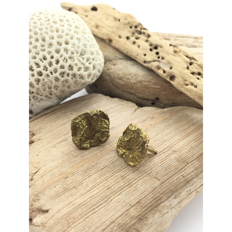 Earrings stud in silver or brass inspired by the forest, the trees